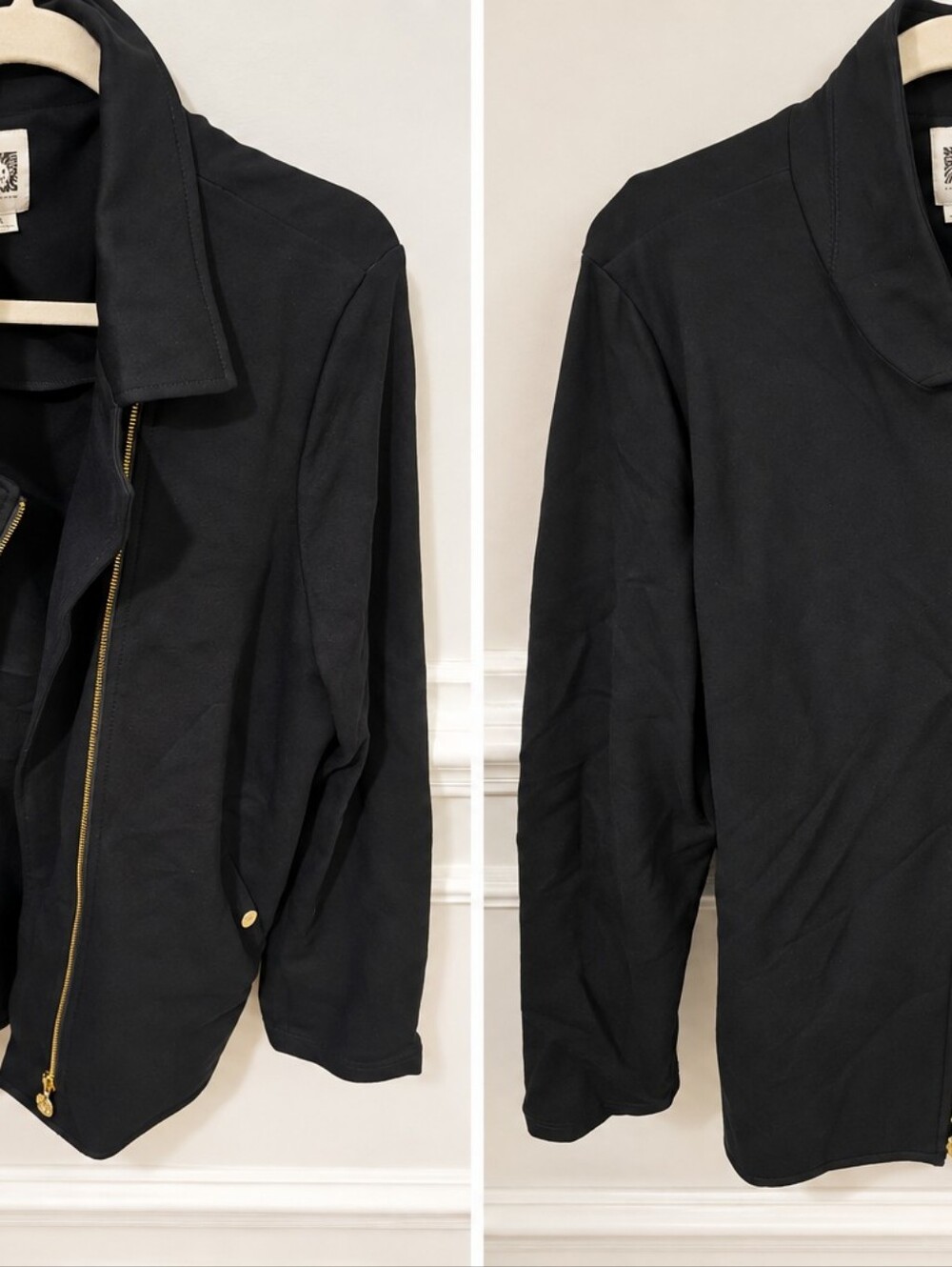 Anne Klein Black Zip-Front Jacket with Gold Hardware